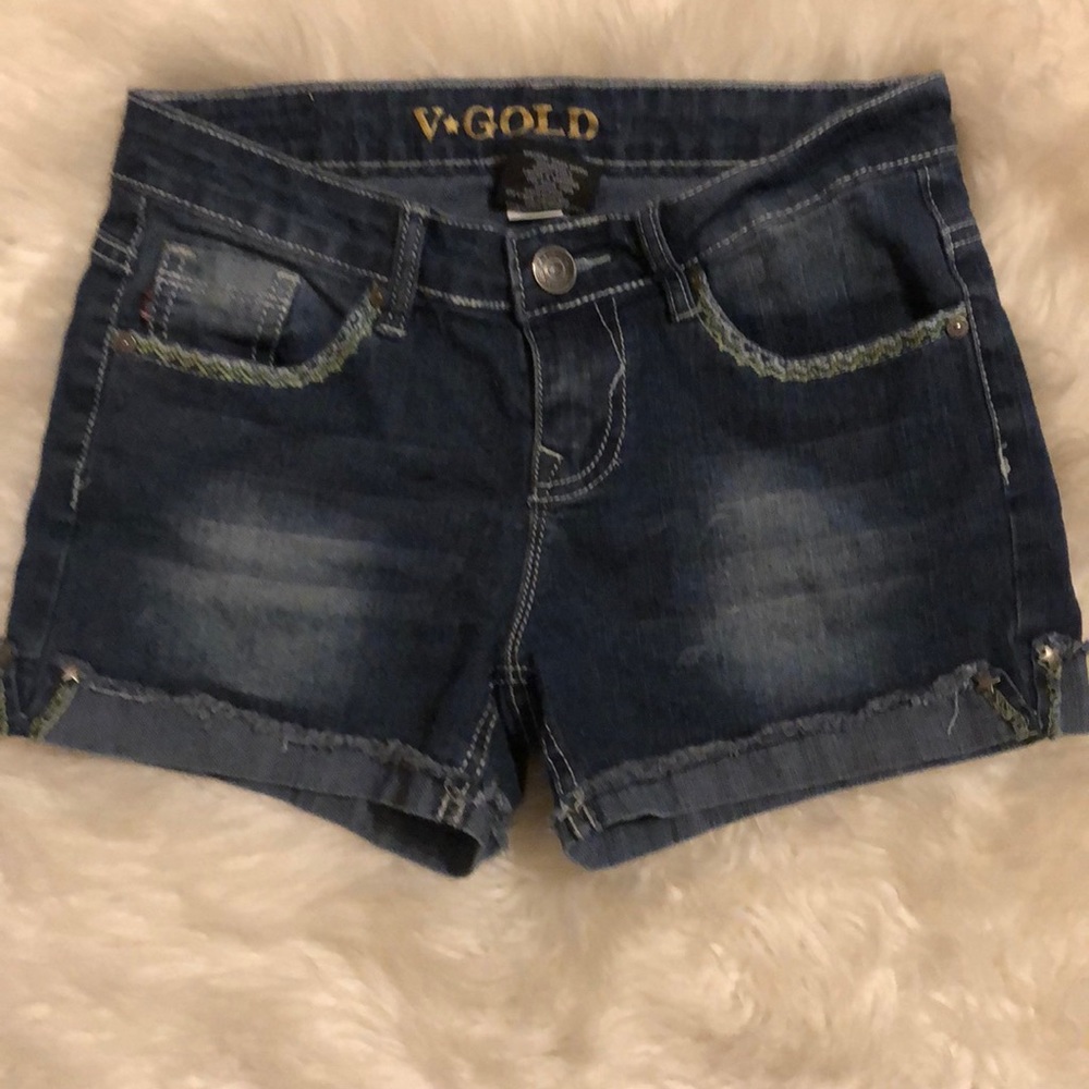 V GOLD DARK DENIM STONEWASHED JEAN SHORTS